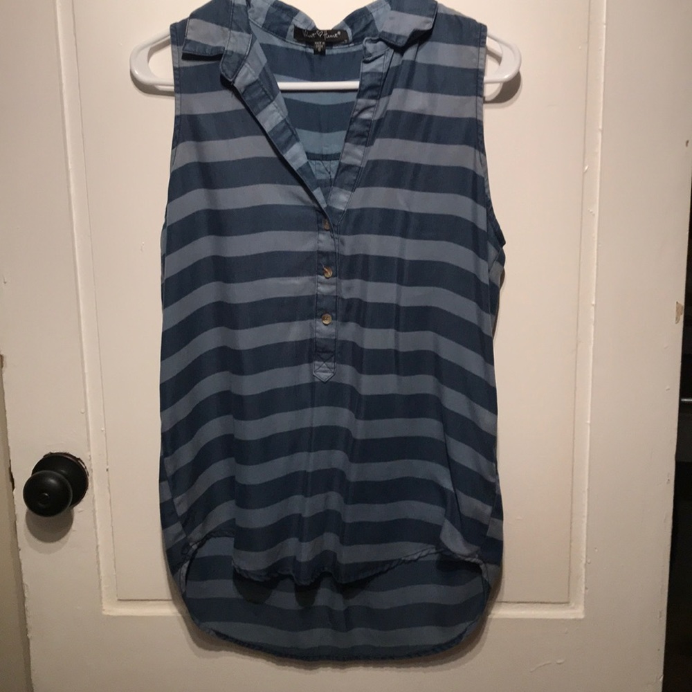 Striped Blue Short to Long Tank with Collar